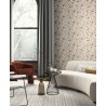 Papeldecor|Floral and abstract red circles patterned wallpaper on a beige sand background|Wallpaper