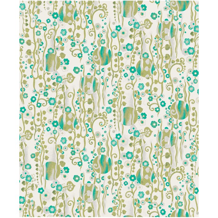 Papeldecor|Papel pintado floral moderno beige y verde con detalles metalizados|Papel Pintado