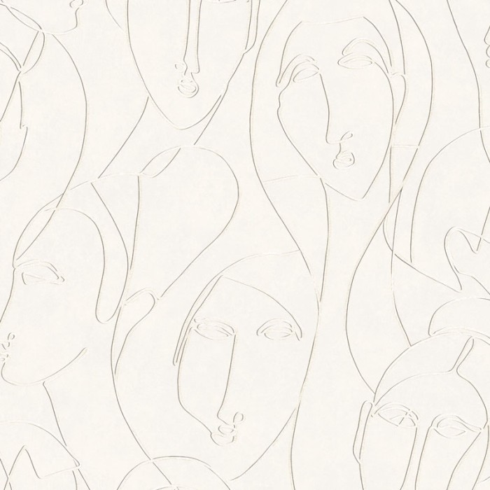 Papeldecor|Papel pintado moderno caras egipcias beige gris y dorado brillo|Papel Pintado