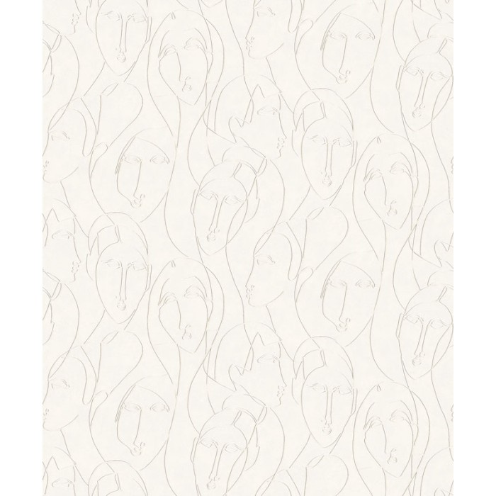 Papeldecor|Modernes Tapete mit ägyptischen Gesichtern in Beige, Grau und glänzendem Gold|Tapeten