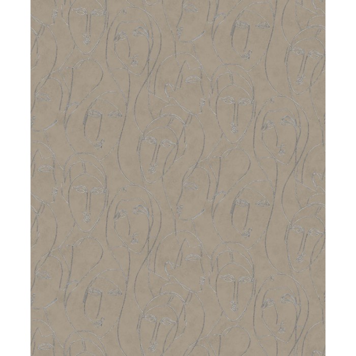 Papeldecor|Modernes Tapeten mit ägyptischen Gesichtern in Braun und glänzendem Silber|Tapeten