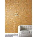 Papeldecor|Mustard and silver metallic wallpaper with Egyptian faces|Wallpaper
