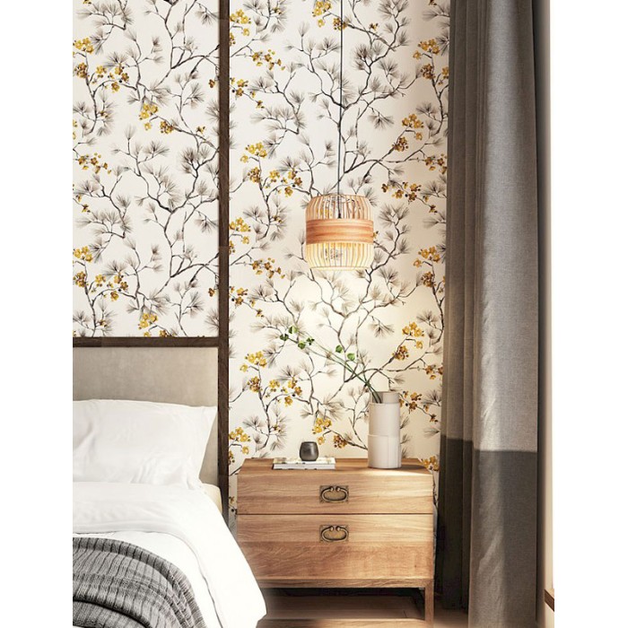 Khroma|Orientalische Tapete Kirschblüten Crème-Weiß und Gold|Tapeten