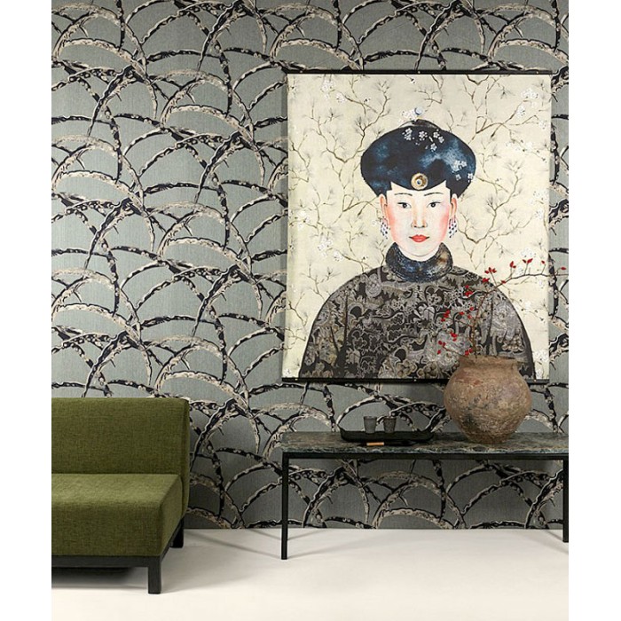 Khroma|Papier peint japonais moderne piments fond vert|Papier Peint