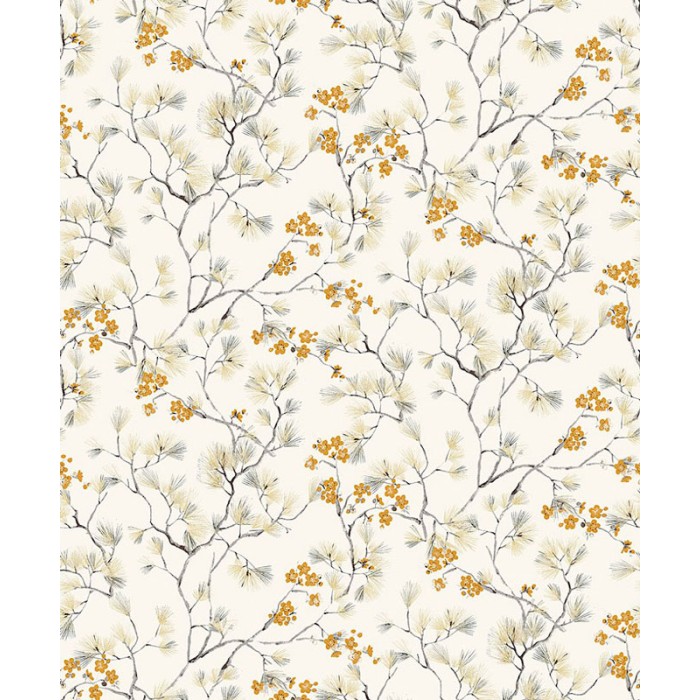 Papeldecor|Papier peint de cerisier style oriental blanc crème et doré|Papier Peint