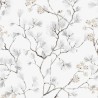 Papeldecor|Papel pintado flores de cerezo estilo oriental fondo blanco y plateado|Papel Pintado