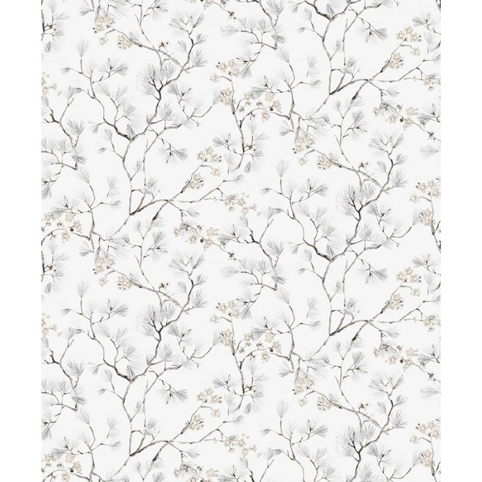 Papeldecor|Papier peint avec des fleurs de cerisier de style oriental sur fond blanc et argenté|Papier Peint