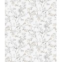 Papeldecor|Papel pintado flores de cerezo estilo oriental fondo blanco y plateado|Papel Pintado