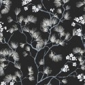 Papeldecor|Japanische Blumenmuster Tapete mit blühendem Kirschbaum auf schwarzem Hintergrund|Tapeten