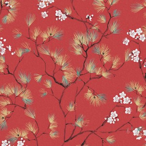 Casadeco|Japanese floral wallpaper with red peonies and cherry blossoms|Japanese Flowers