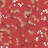Papeldecor|Papel pintado estilo japonés con cerezo en flor rojo blanco y dorado|Papel Pintado