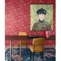 Papeldecor|Papier peint de style japonais avec des cerisiers en fleurs rouges, blanches et dorées|Papier Peint