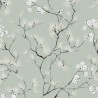 Papeldecor|Papel pintado floral estilo oriental con cerezos japoneses verde claro|Papel Pintado