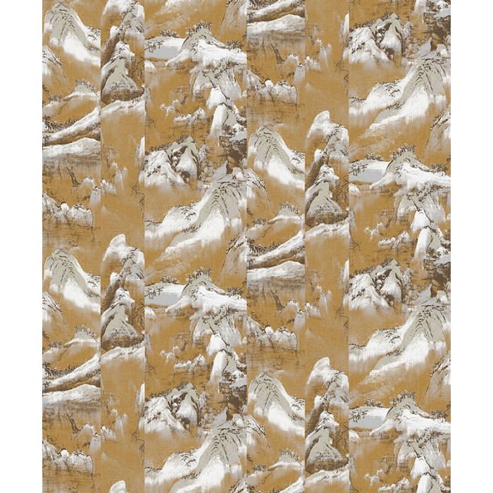 Papel pintado paisaje oriental con montañas japonesas color mostaza -  222-2030