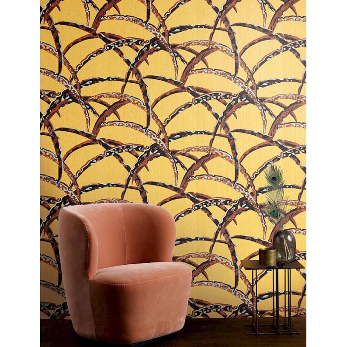 Papeldecor|Tapete im orientalischen Stil, chilenisch-japanisches Design mit gelbem Hintergrund|Tapeten