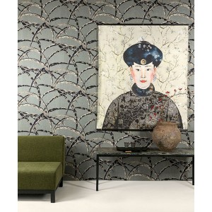 Casamance|Papier peint fibre naturelle rayée anthracite|Papier Peint 2