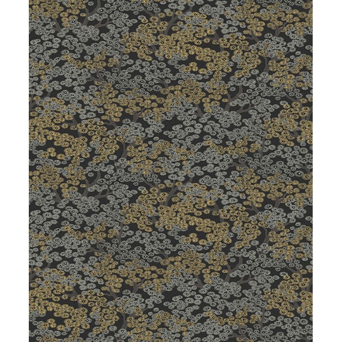 Papeldecor|Papel pintado flores pequeñas japonesas negro y dorado|Papel Pintado