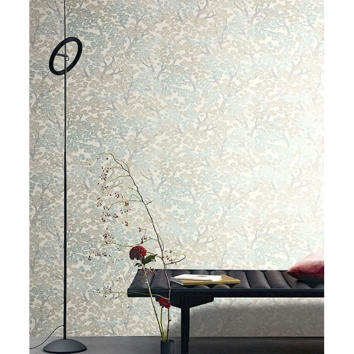 Papeldecor|Papel pintado flores japonesas de árbol oriental blanco y verde|Papel Pintado