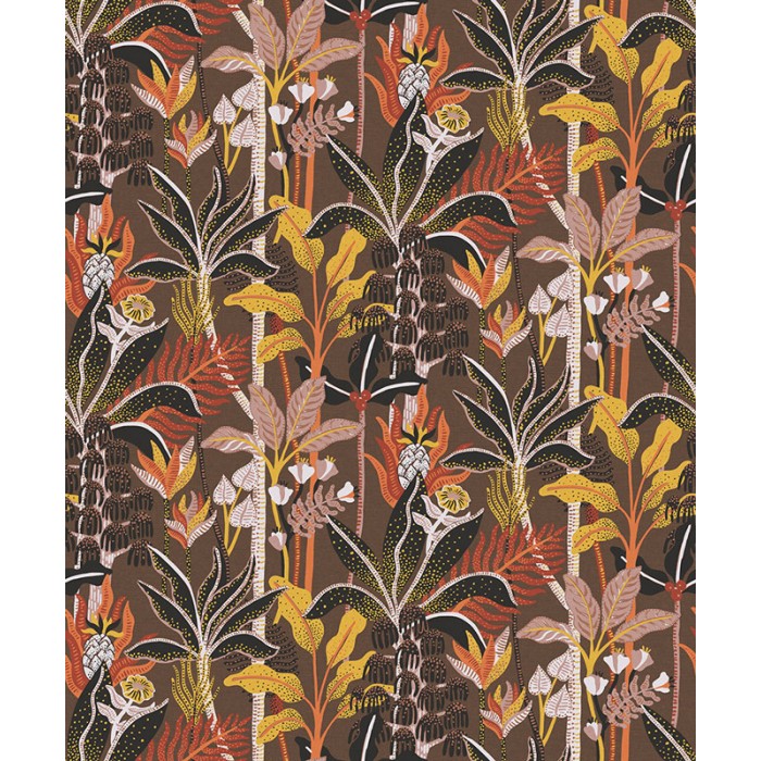 Khroma|Papel Pintado palmeras tropicales exuberantes sobre fondo marrón|Papel Pintado