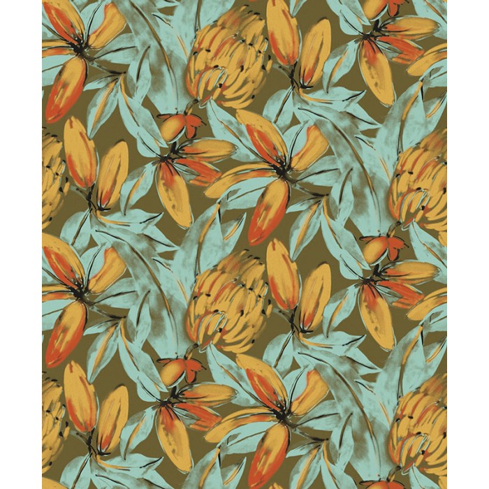 Khroma|Papel Pintado plantas tropicales con papayas y plátanos metalizados|Papel Pintado