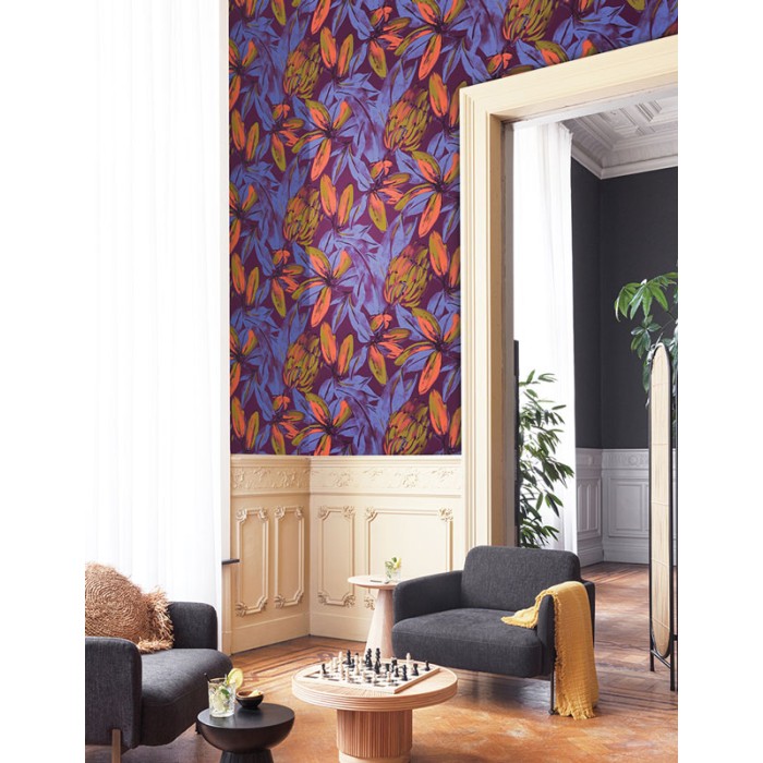 Khroma|Papier peint fruits tropicaux violet et doré métallisé|Papier Peint