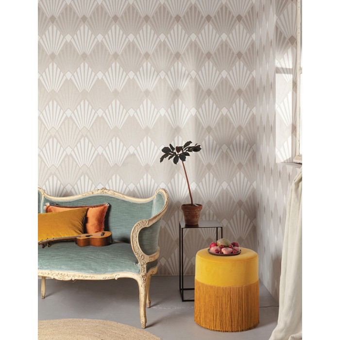 Khroma|Art Deco Wallpaper with champagne beige metallic design|Wallpaper
