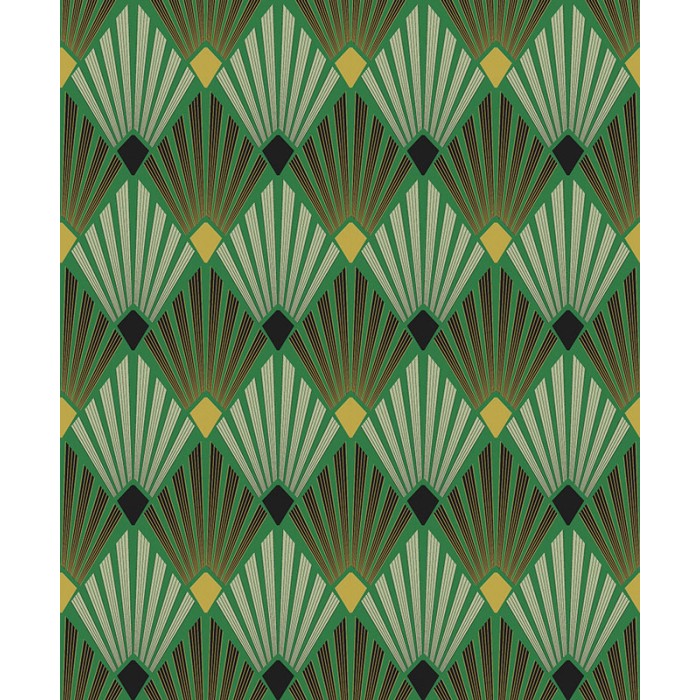 Khroma|Papel Pintado Art Deco verde y plata metalizado|Papel Pintado