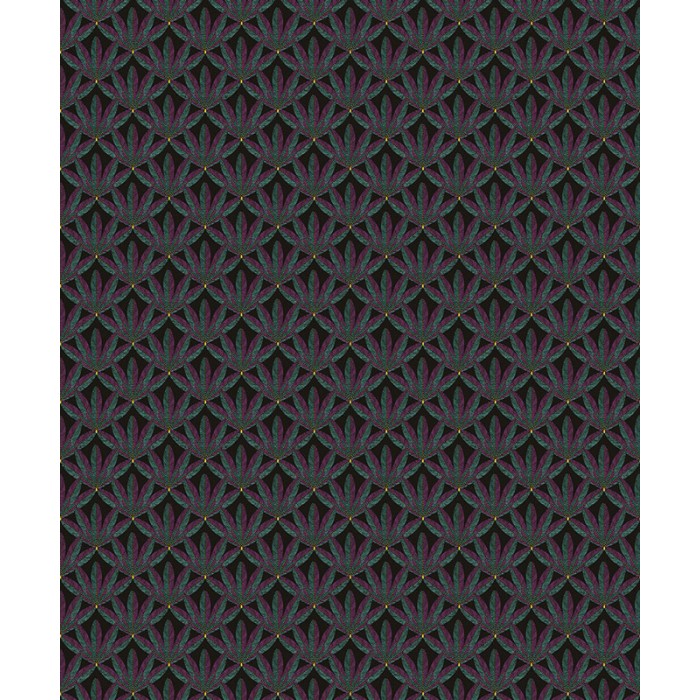 Khroma|Tapete mit Palmblättern Violett und Türkis Schwarzgrund|Tapeten