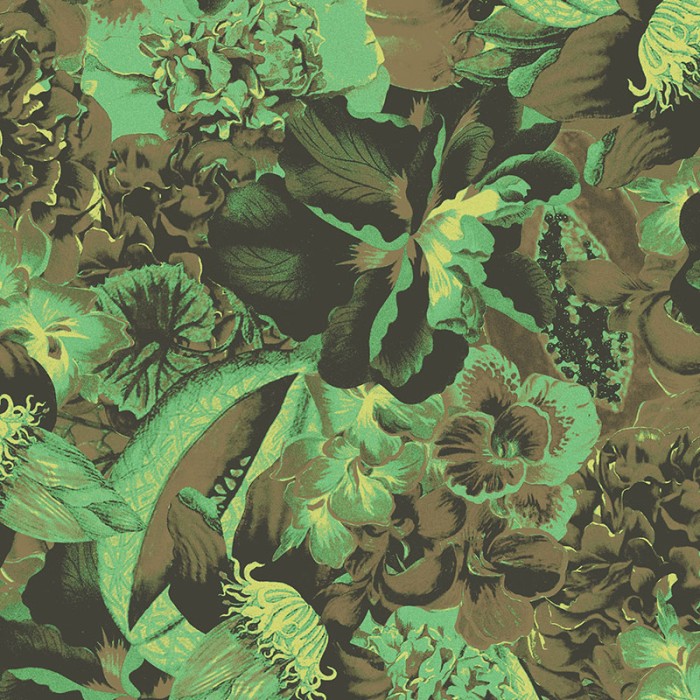 Khroma|Papel Pintado flores y frutas exóticas verdes y marrones|Papel Pintado