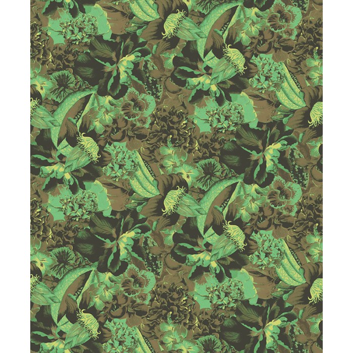 Khroma|Exotische Blüten- und Früchte-Tapete Grün und Braun|Tapeten