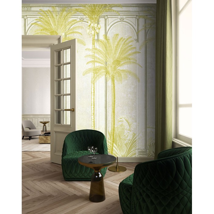 Khroma|Papier panoramique tropical palmiers Havana vert et beige|Panoramiques