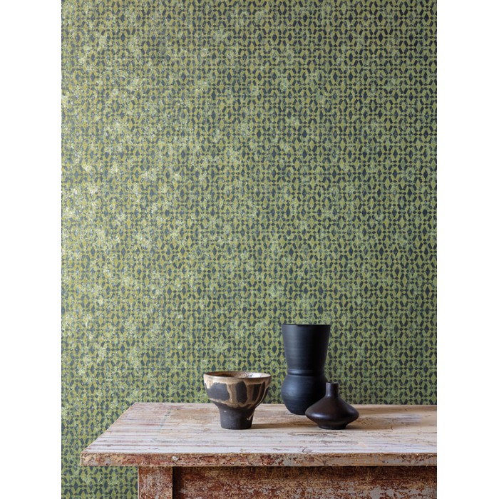Khroma|Art-Déco-Tapete Tabakfarbe kubanische Fliesenoptik|Tapeten