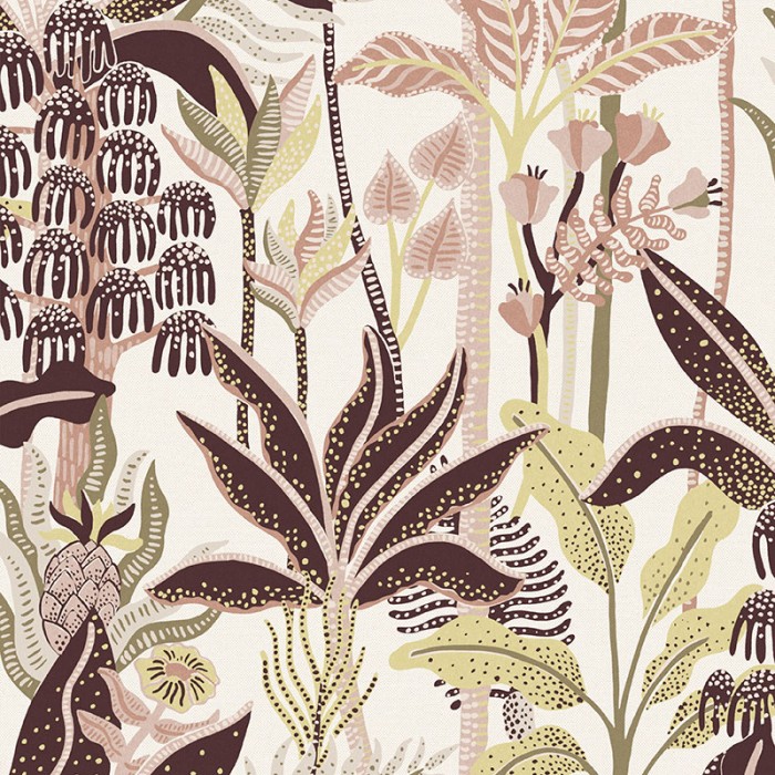 Papeldecor|Papel pintado elegante estampado tropical con palmeras tonos rosados|Papel Pintado