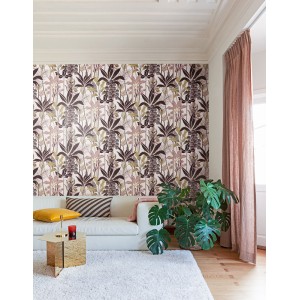 Casamance|Papier peint oasis floral moderne noir bleu et doré|Tropical 2