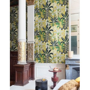 Caselio|Tropical floral wallpaper with green parakeets|Tropical 2