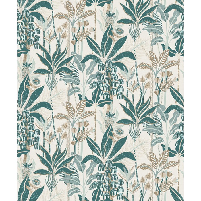 Papeldecor|Papel pintado estampado tropical fresco con palmeras verdes y fondo blanco|Papel Pintado