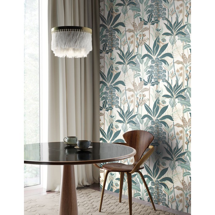 Papeldecor|Tropical fresh wallpaper with green palm trees and white background|Wallpaper