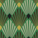 Papeldecor|Papier peint de style art déco moderne vert et argent métallisé|Papier Peint