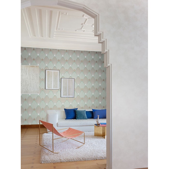 Papeldecor|Papier peint art déco vert menthe avec des détails métallisés|Papier Peint