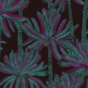 Papeldecor|Classic Caribbean palm wallpaper in green and purple on black|Wallpaper