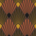 Papeldecor|Papier peint péventails originaux de style Art Déco avec un fond marron et des détails métallisés|Papier Peint