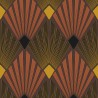 Papeldecor|Papier peint péventails originaux de style Art Déco avec un fond marron et des détails métallisés|Papier Peint
