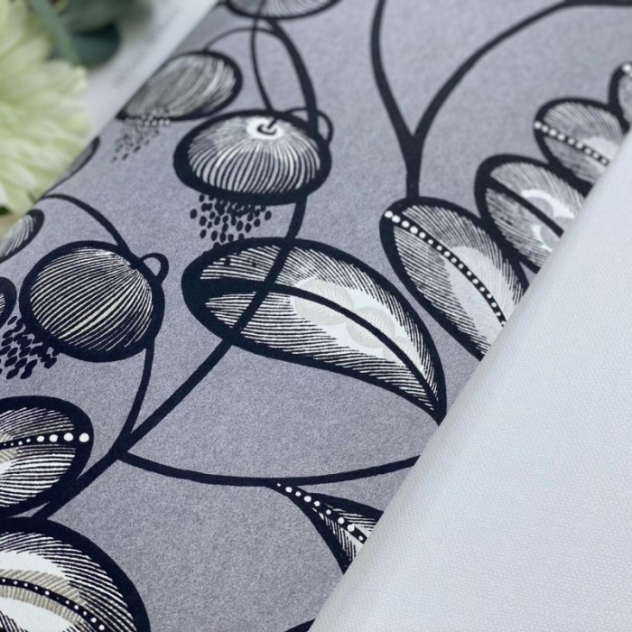 Khroma|Moderne florale Tapete arabesker Stil Grau|Tapeten
