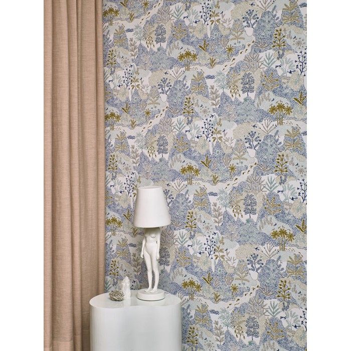 Khroma|Papel Pintado paisajístico estilo arabesco azul y dorado|Papel Pintado