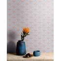 Khroma|Tapete mit arabesken Brokatfächern Blau und Weiß|Tapeten