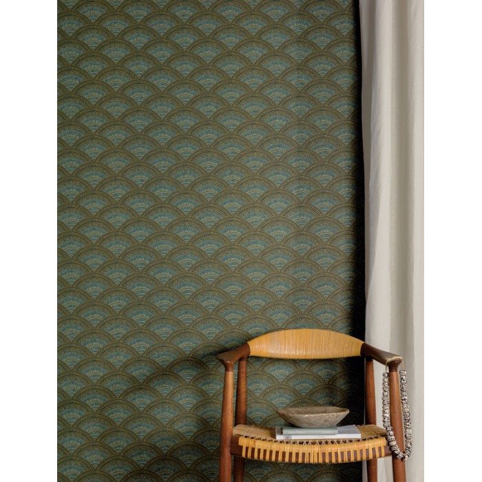 Papel Pintado abanicos en relieve azul turquesa y amarillo - Khroma Bahia HIA205