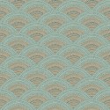 Khroma|Papier peint brocart arabesque éventails bleu et cuivre|Papier Peint
