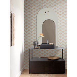 Casadeco|Mediterranean wallpaper with flowers and coastal green stripes|Wallpaper 2
