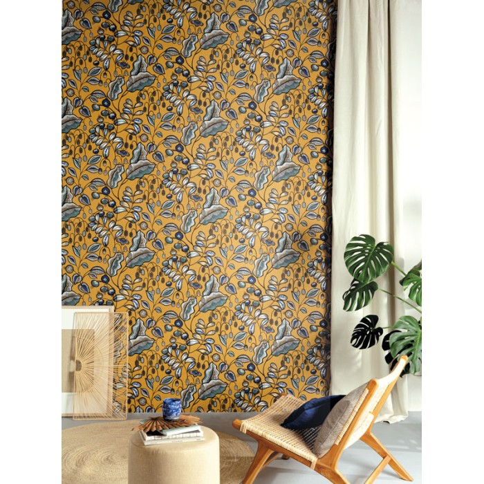 Papel pintado floral amarillo con toques arabescos -  222-2102