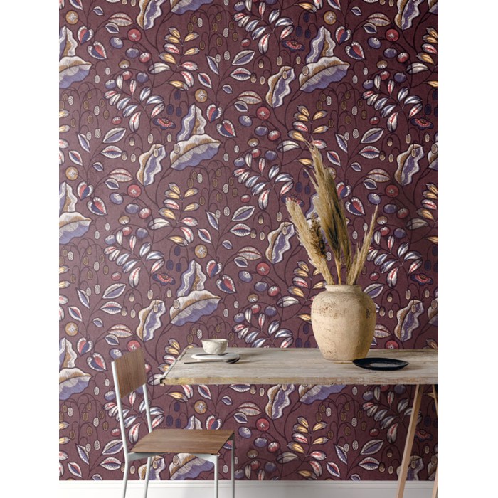 Papeldecor|Original Tapete mit blumigem braunem Auberginenmuster|Tapeten
